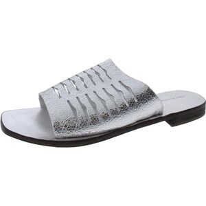 Free People Metallic Silver Slice Of Sun Slip On Casual Slide Sandals 6
